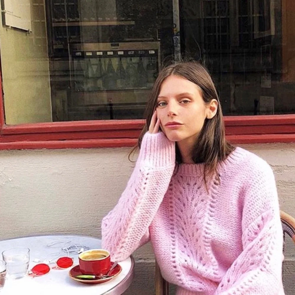 & Other Stories Pink Mohair Eyelet Sweater - Picture 2 of 12
